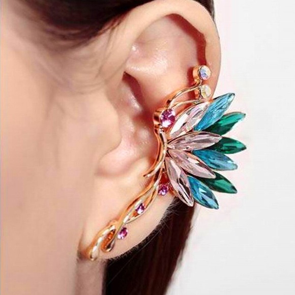 Jewelry - Colorful Iridescent Crystal Butterfly Wing Ear Cuff Earring